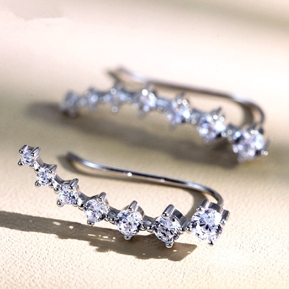 ONE PAIR LEFT!  Silver Crystal Ear Climbers - Picture 2 of 8